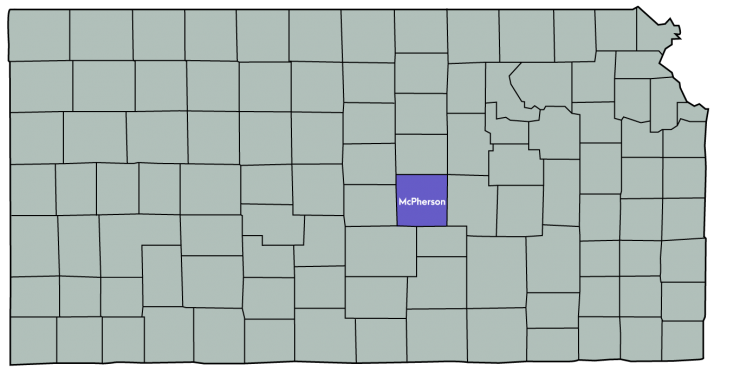 McPherson County Small Business Development Association Kansas Map Featuring the following counties: McPherson