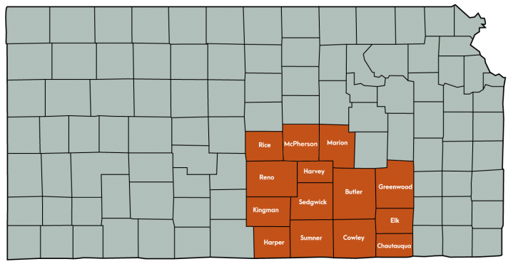South Central Kansas Economic Development District, Inc. Kansas Map Featuring the following counties: Butler, Chautauqua, Cowley, Elk, Greenwood, Harper, Harvey, Kingman , Marion, Reno, Rice, Sedgwick, Sumner